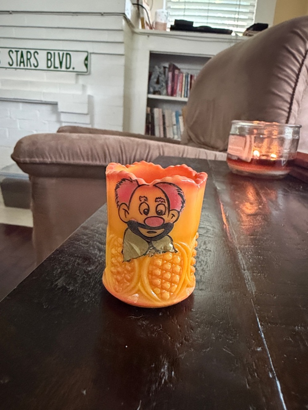 Orange Decorative Pineapple Candle Holder with Cartoon Motif